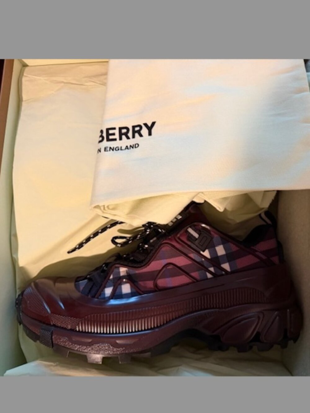 Burberry-Arthur Vintage Check Deep Maroon Low Top Sneakers 44.5 EU/US 10.5-11